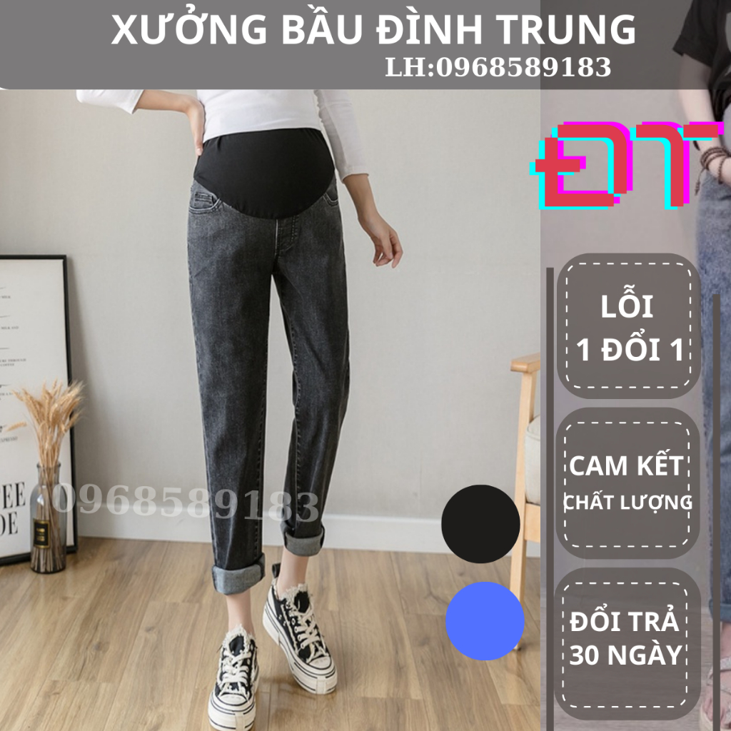 Quần Bò Bầu MB02M12 Kiểu Dáng Trẻ Trung Chất Co Dãn Nhẹ Phù Hợp Mặc Đi Chơi, Đi Làm