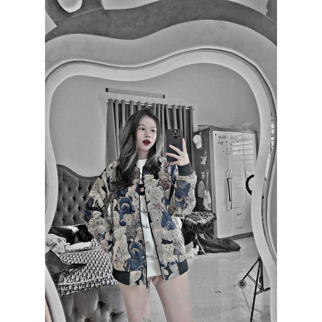 Áo Khoác Bomber Nam Nữ   Dệt Hoạ Tiết Gấu Bông  Bo Chun Dày Dặn Hot Trend Nam Nữ