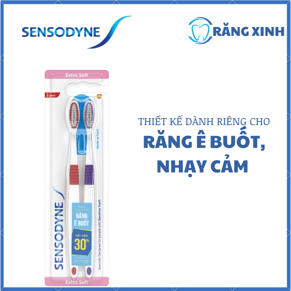 Bộ 2 Bàn chải đánh răng SENSODYNE Sensitive Extra Soft với lông bàn chải mềm, làm sạch răng nhẹ nhàng, êm dịu với nướu,s