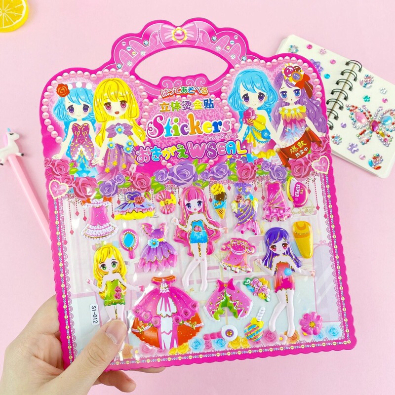 Hình dán sticker 3d nổi kèm tô màu cute chống nước chữ động vật siêu nhân công chúa dễ thương trang trí cho bé trai gái