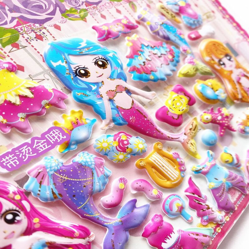 Hình dán sticker 3d nổi kèm tô màu cute chống nước chữ động vật siêu nhân công chúa dễ thương trang trí cho bé trai gái