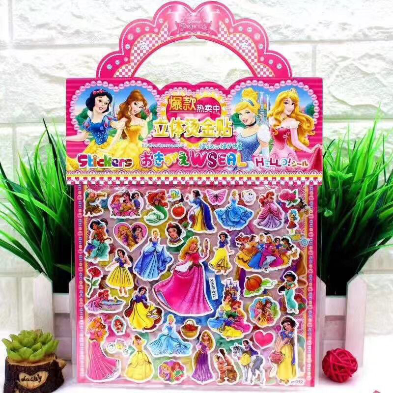 Hình dán sticker 3d nổi kèm tô màu cute chống nước chữ động vật siêu nhân công chúa dễ thương trang trí cho bé trai gái
