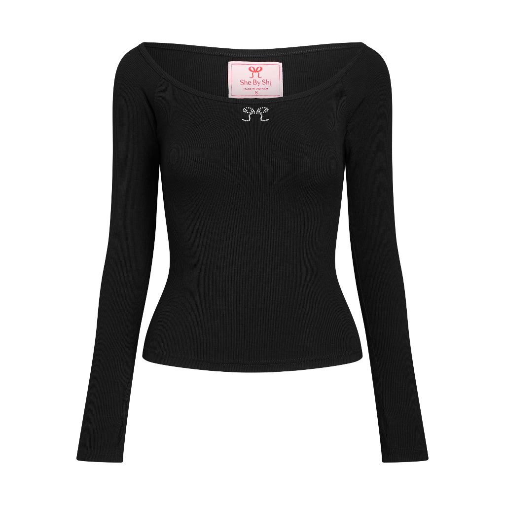 Áo ôm Shebyshj freesize tay dài gắn nơ Chi Pu - Long Sleeve Top