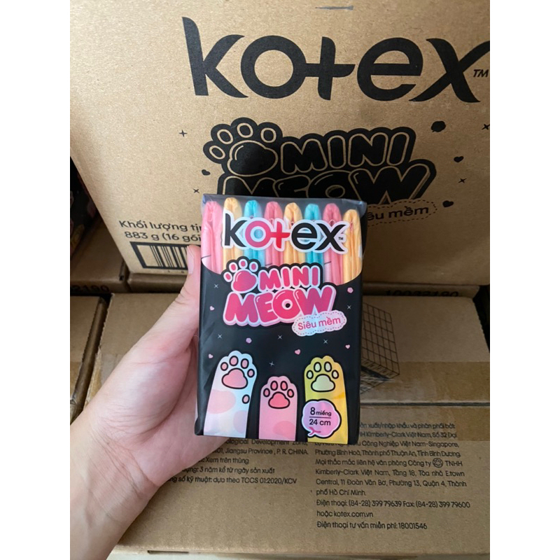 Băng Vệ Sinh Kotex MiniMeow - Siêu Mỏng cánh 24cm 8 miếng