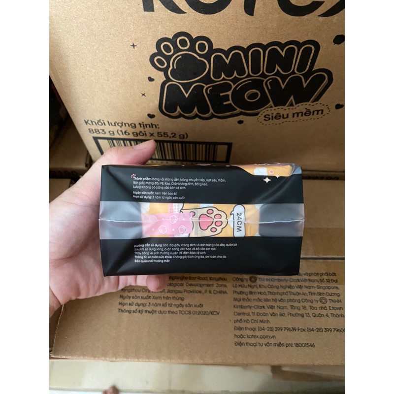 Băng Vệ Sinh Kotex MiniMeow - Siêu Mỏng cánh 24cm 8 miếng