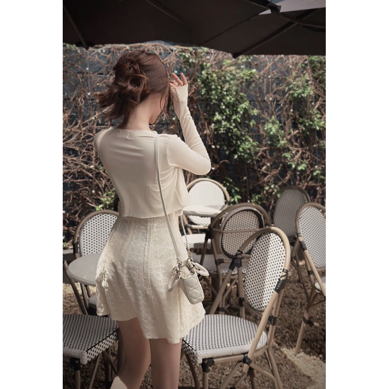 Váy ren dây thiết kế phối kèm áo khoát cardigan nhà LEYLA