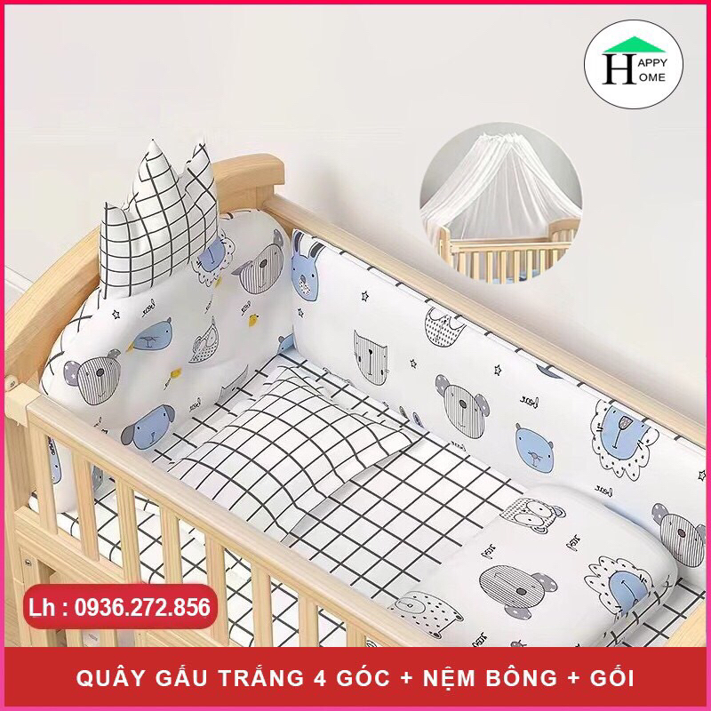 Bộ Quây Cũi Hoàng Gia Cao Cấp, Bao Gồm 4 Mặt  Quây Nôi Em Bé kích thước 100x56 & 116x66