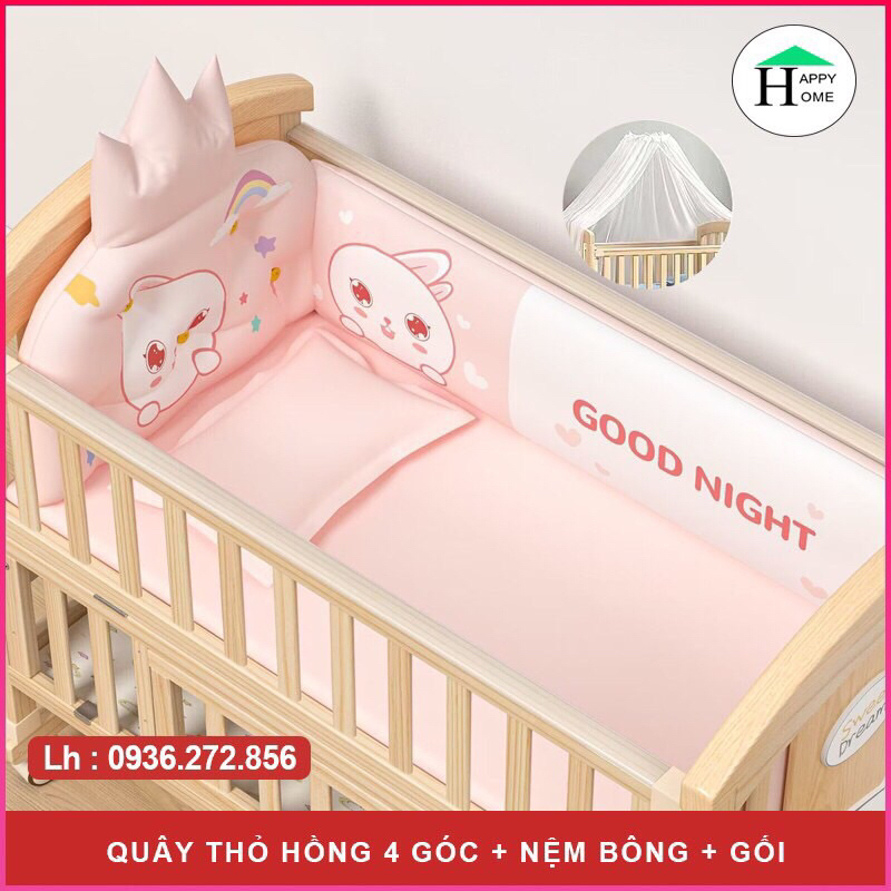 Bộ Quây Cũi Hoàng Gia Cao Cấp, Bao Gồm 4 Mặt Quây, Đệm, Gối  Quây Nôi Em