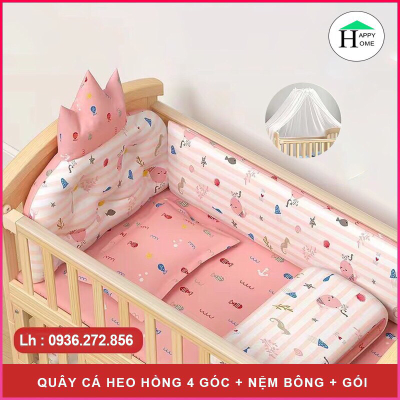 Bộ Quây Cũi Hoàng Gia Cao Cấp, Bao Gồm 4 Mặt  Quây Nôi Em Bé kích thước 100x56 & 116x66