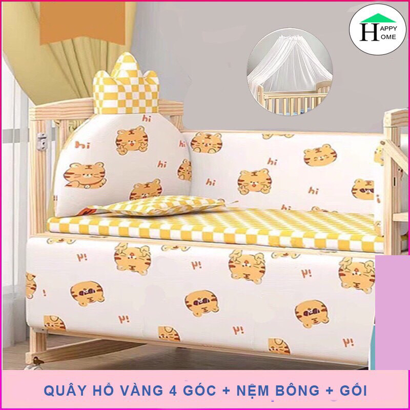Bộ Quây Cũi Hoàng Gia Cao Cấp, Bao Gồm 4 Mặt  Quây Nôi Em Bé kích thước 100x56 & 116x66