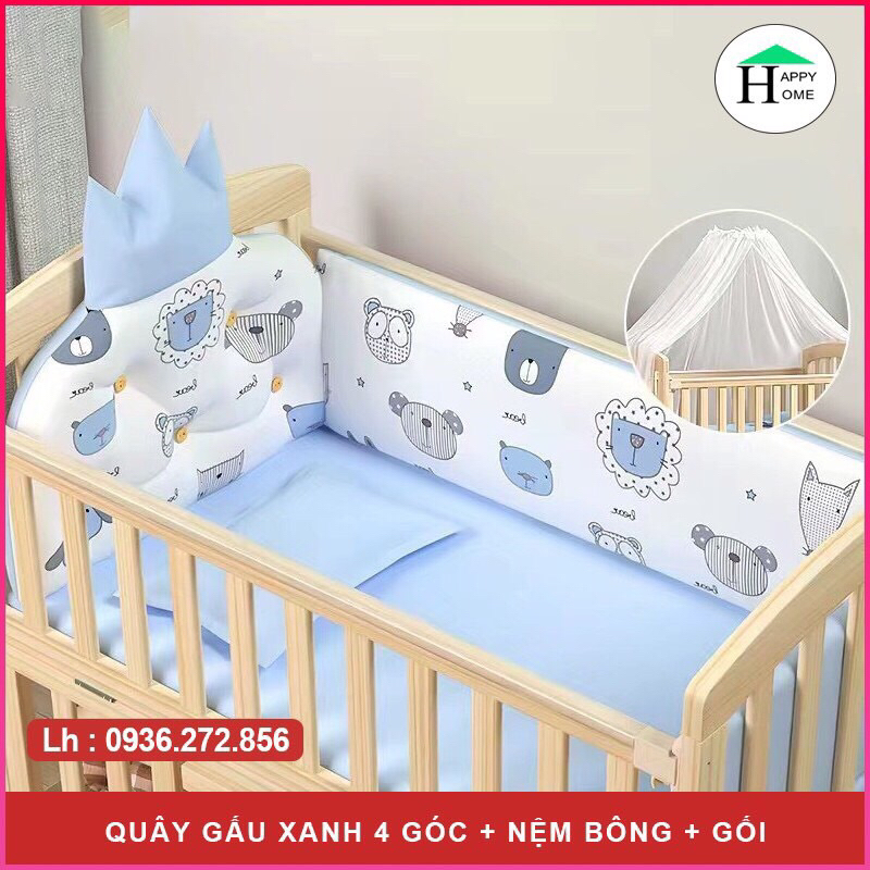 Bộ Quây Cũi Hoàng Gia Cao Cấp, Bao Gồm 4 Mặt  Quây Nôi Em Bé kích thước 100x56 & 116x66