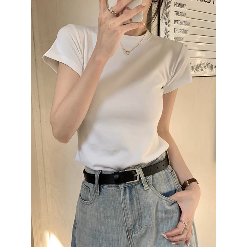Áo thun Baby tee cổ tròn trơn cộc tay chất cotton basic dễ phối đồ form ôm tôn dáng nhiều màu