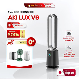 Máy lọc không khí tích hợp quạt không cánh AKI LUX V6 10 cấp độ gió, tạo ion âm, màn hình báo chất lượng không khí