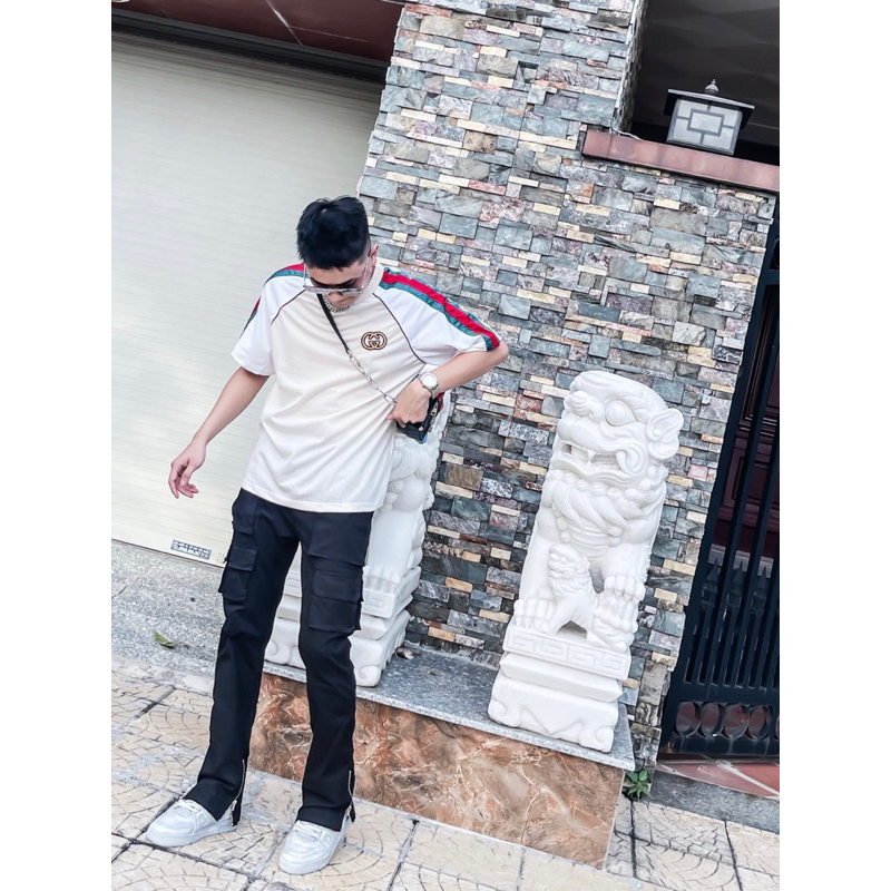 Quần Kaki jeans biker túi hộp khóa zip