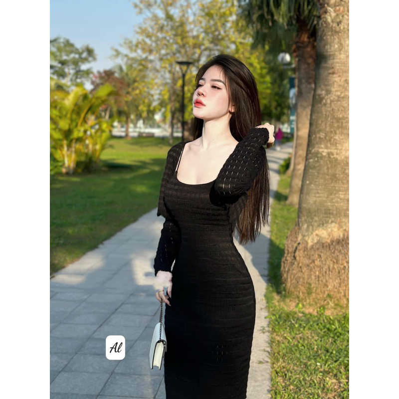 Set đầm body 2 dây viền ren kèm áo khoác croptop Hari Fashion