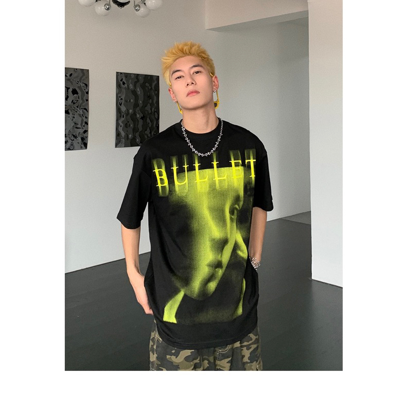 Áo thun tay lỡ unisex,in hình Bullet 2 màu trắng đen 100% cotton