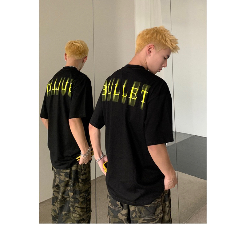Áo thun tay lỡ unisex,in hình Bullet 2 màu trắng đen 100% cotton