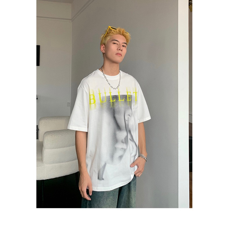 Áo thun tay lỡ unisex,in hình Bullet 2 màu trắng đen 100% cotton