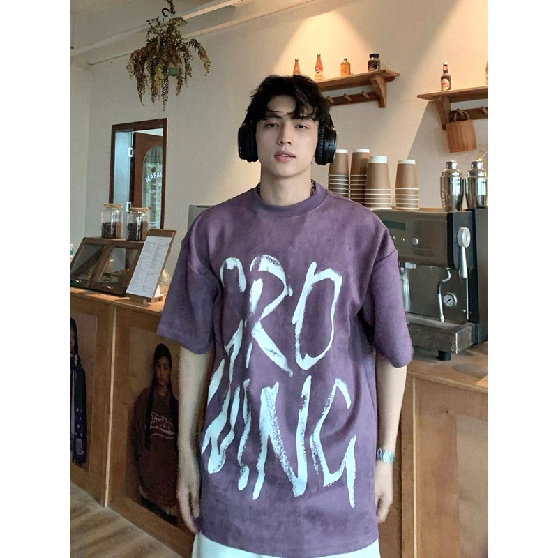 Áo thun wash unisex,chất wash cotton màu tím in hình Wing