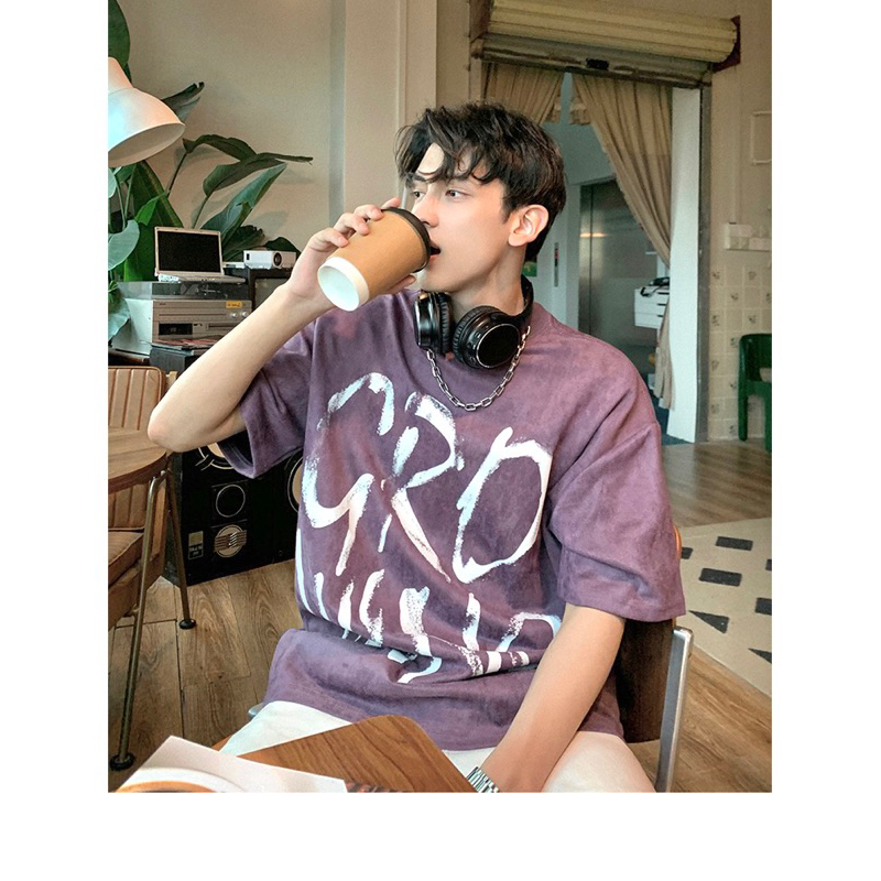 Áo thun wash unisex,chất wash cotton màu tím in hình Wing