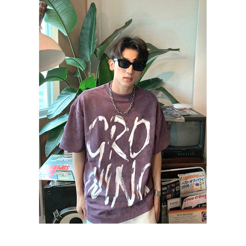 Áo thun wash unisex,chất wash cotton màu tím in hình Wing