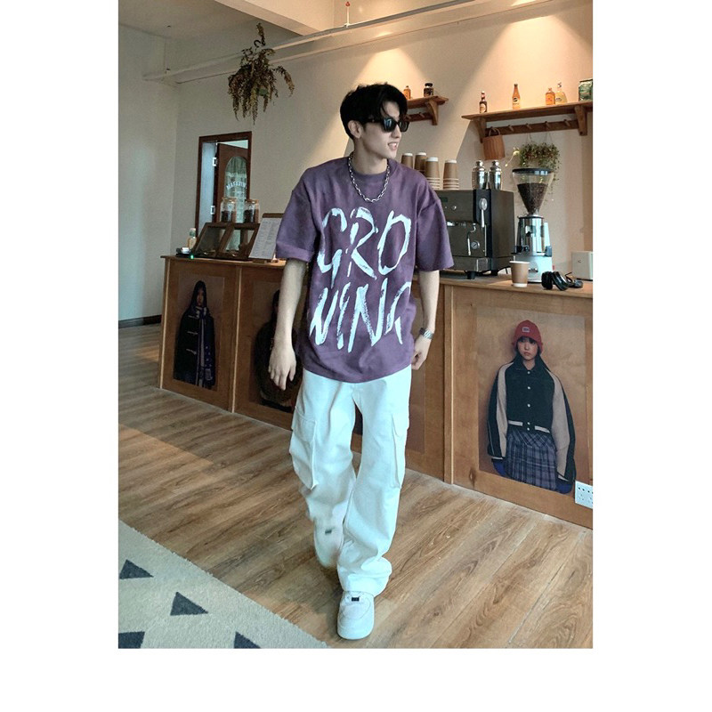 Áo thun wash unisex,chất wash cotton màu tím in hình Wing