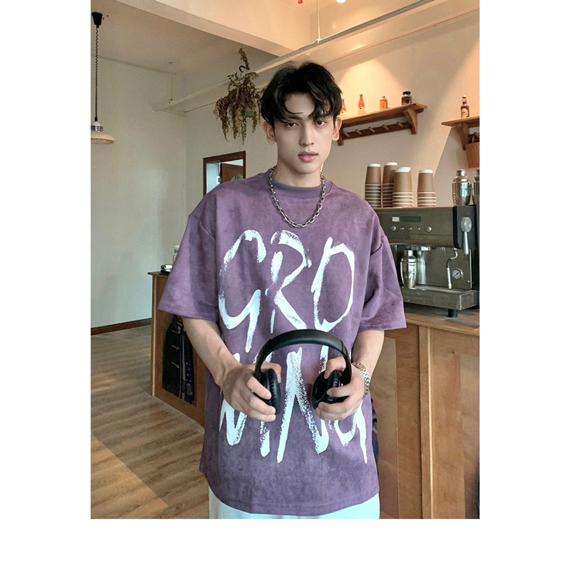 Áo thun wash unisex,chất wash cotton màu tím in hình Wing