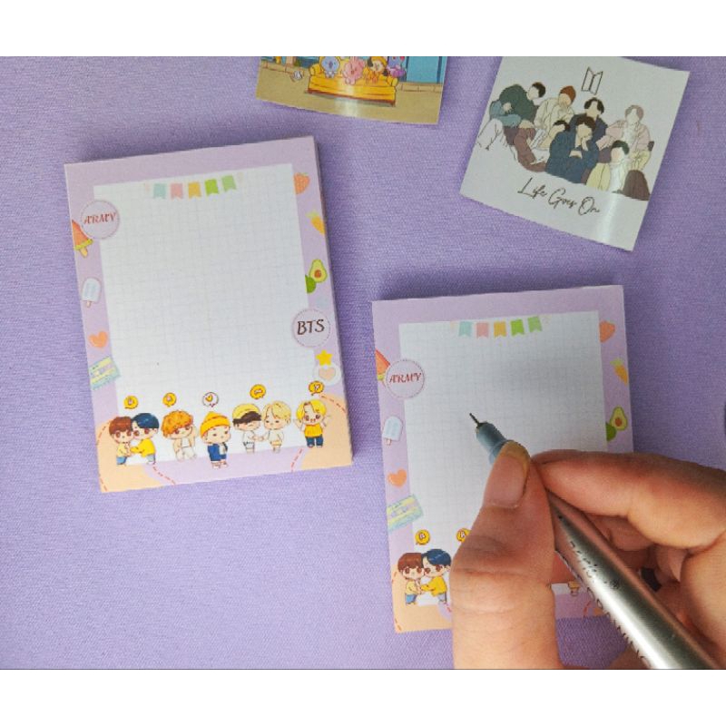 Tập giấy Note Phong cách BTS A RMY. Kích thước 6x9cm