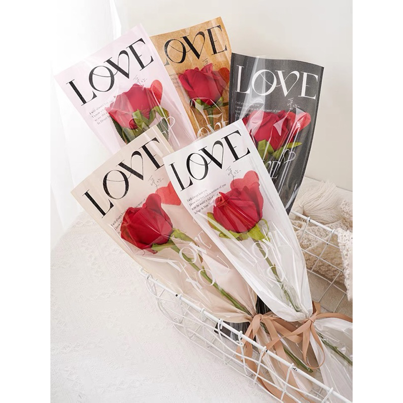 Túi gói bọc hoa 1 bông in chữ LOVE phong cách Hàn Quốc