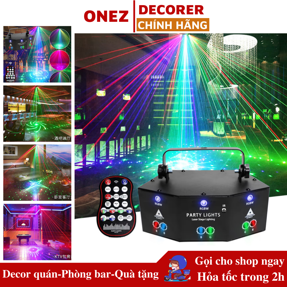 Đèn chiếu sân khấu Laser 9 mắt cảm biến âm thanh nháy theo nhạc đèn bay phòng vũ trường karaoke nhà ONEZ