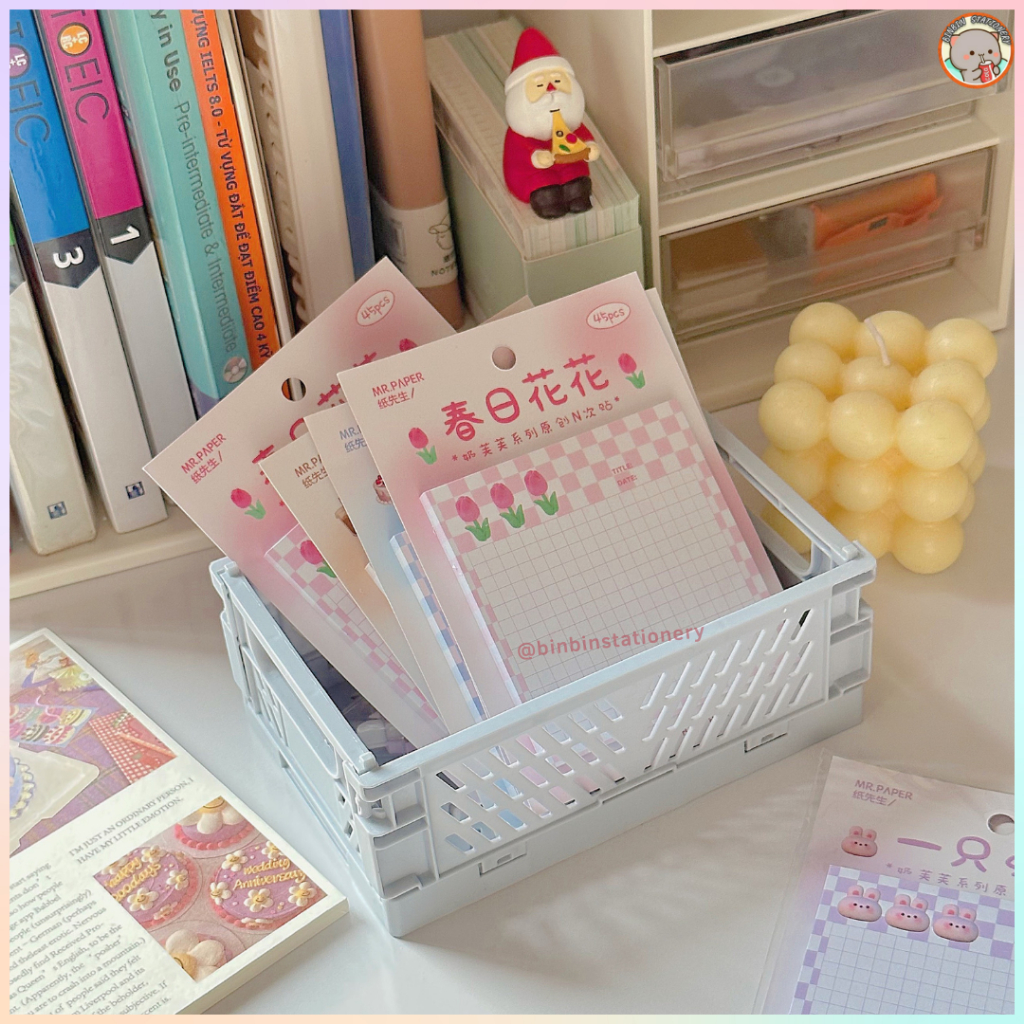 Một sấp 45 tờ giấy note tulip Mr.Paper dày dặn, kẻ caro, có keo dán mặt sau, giấy dày dặn GN04