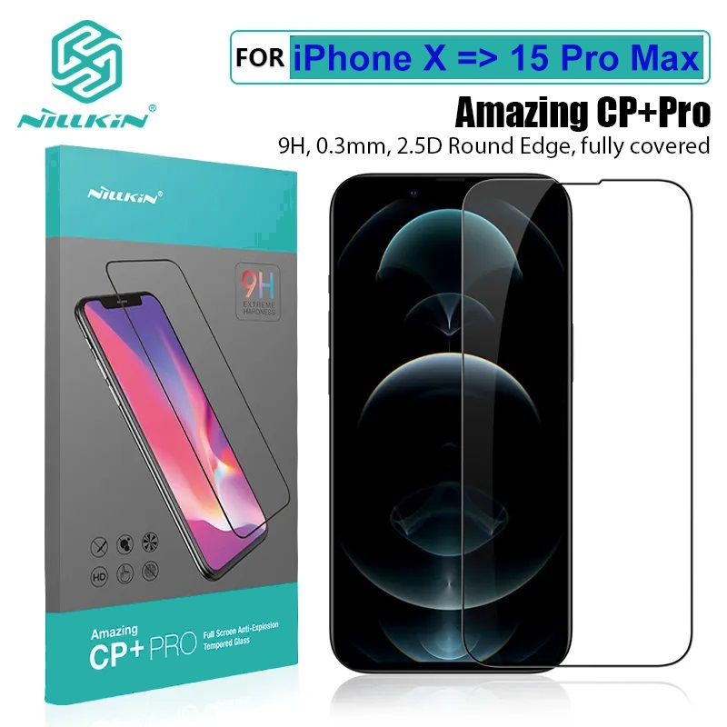 Kính cường lực chống vỡ cạnh 3D cho iPhone X/ Xs / XR/ 11 / 12/ 13/ 14/ 15 Plus/ 15 Pro Max hiệu Nillkin Amazing Cp+ Pro