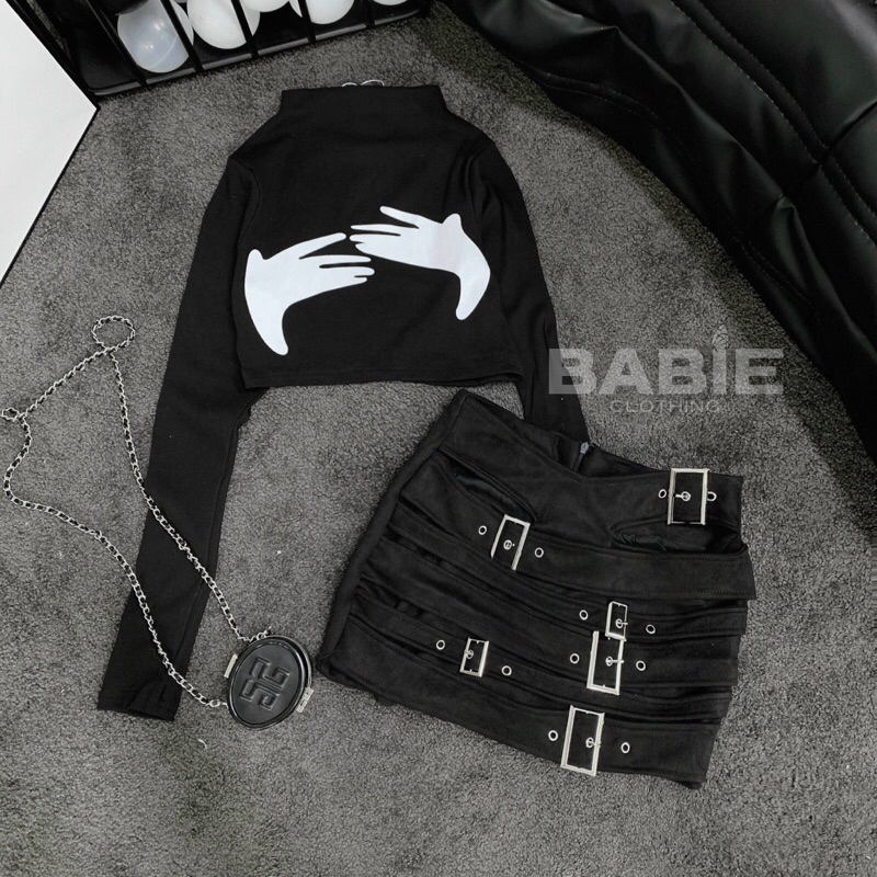 Set áo bàn tay mix chân váy cá tính