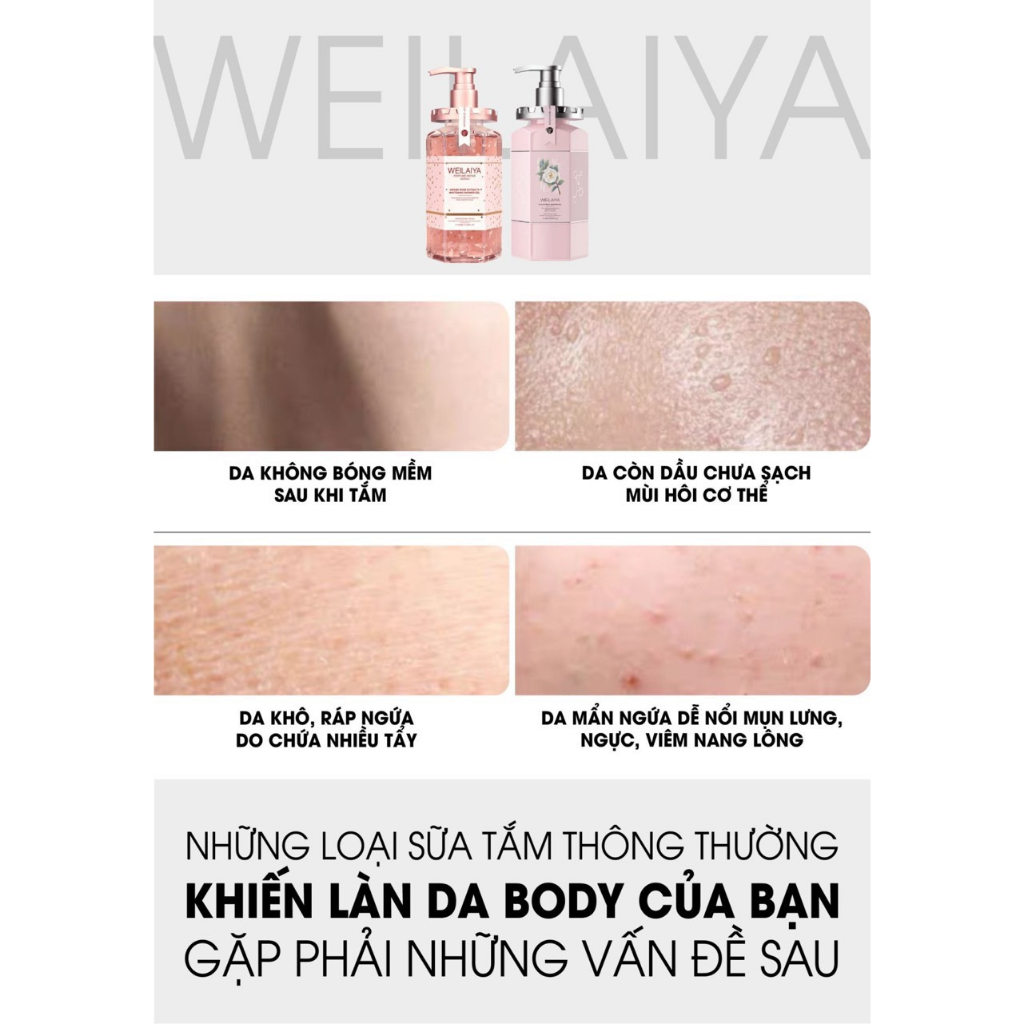 Sữa tắm hoa trà Weilaiya sữa tắm trắng da dưỡng ẩm thơm lâu hương nước hoa chính hãng 450ml