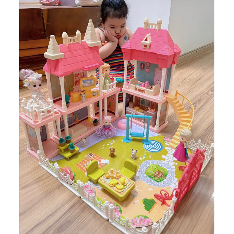 Đồ Chơi Lắp Ráp Ngôi Nhà Búp Bê - Villa Biệt Thự Công Chúa Barbie Kích Thước Lớn Dễ Thương Cho Bé Gái