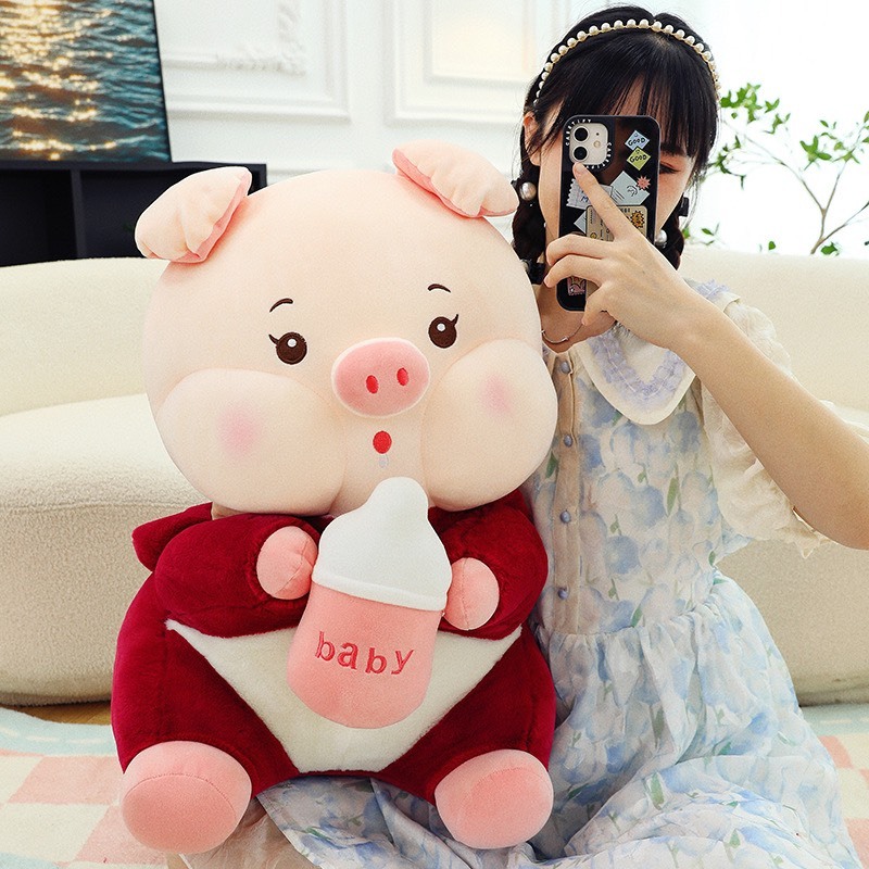 Gấu Bông Heo Cosplay Lotso Ôm Bình Sữa - Heo Lợn Bông Mũ Lotso Cởi Mũ Ra Được Cao Cấp Gấu Bông City