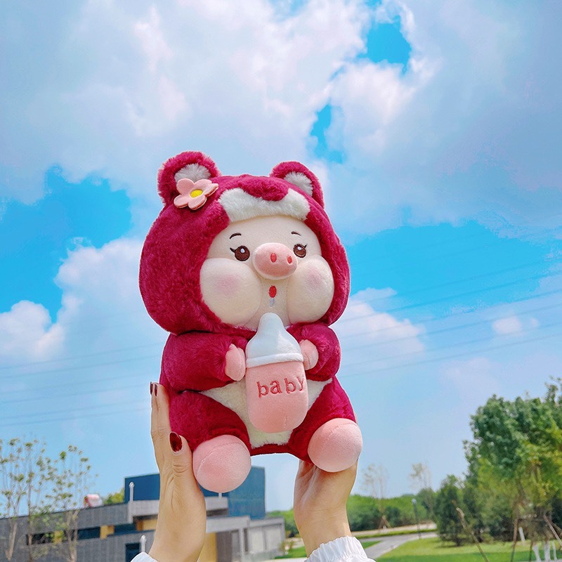 Gấu Bông Heo Cosplay Lotso Ôm Bình Sữa - Heo Lợn Bông Mũ Lotso Cởi Mũ Ra Được Cao Cấp Gấu Bông City