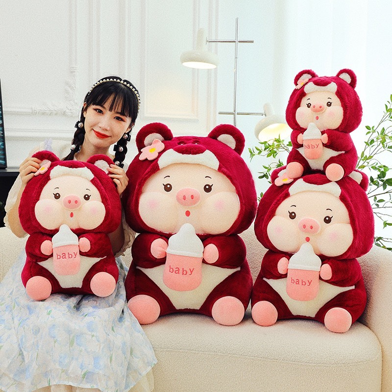 Gấu Bông Heo Cosplay Lotso Ôm Bình Sữa - Heo Lợn Bông Mũ Lotso Cởi Mũ Ra Được Cao Cấp Gấu Bông City
