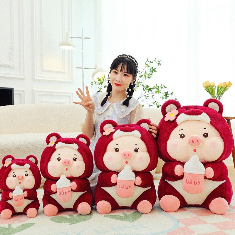 Gấu Bông Heo Cosplay Lotso Ôm Bình Sữa - Heo Lợn Bông Mũ Lotso Cởi Mũ Ra Được Cao Cấp Gấu Bông City