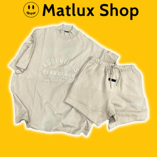 Áo và quần fear of god fog essentials 23fw dusty beige cao cấp, set đồ fog 1977 essentials in chữ cao su