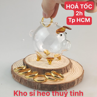 CÓ SẴN HCM - Ống heo đất tiết kiệm bằng thủy tinh trong suốt đựng nhẫn- heo mini thuỷ tinh đựng vàng vía thần Tài