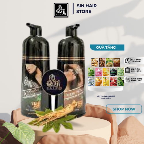 Dầu gội phủ bạc Sin Hair 500ml - Phủ màu nâu đen tự nhiên không hoá chất làm mềm tóc