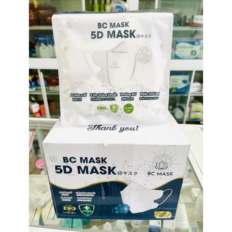 [10 chiếc ]Khẩu trang 5D Bảo Châu BC Mask cao cấp 3 lớp kháng khuẩn ôm mặt