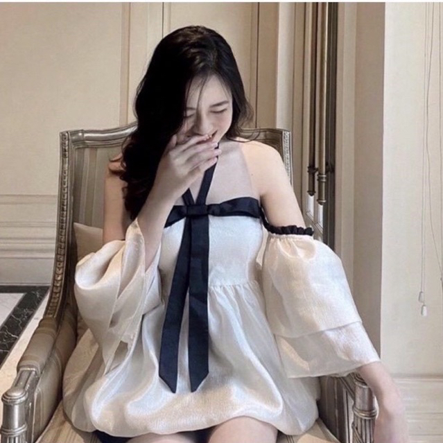 Áo trễ vai tay bồng có dây tiểu thư hàng Quảng Châu cao cấp (Kèm ảnh thật)