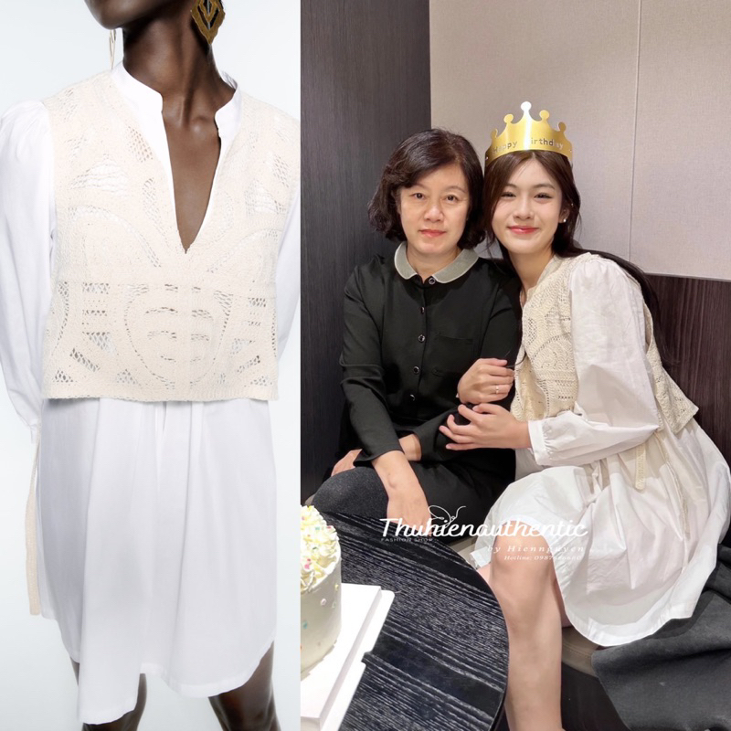 Váy vải poplin dáng áo dấu quần vải dệt nâu ráp thân mã code: 4786/256/251 ZARA chính hãng (kèm ảnh thật)