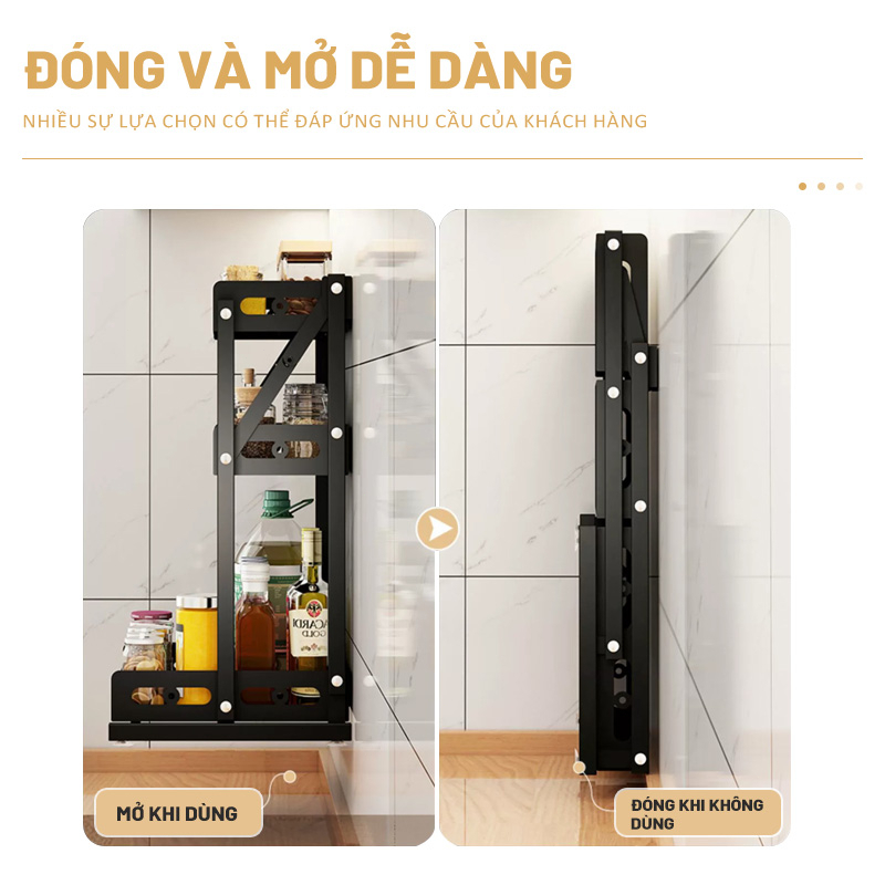 Kệ Gia Vị 3 Tầng Bằng Thép Không Rỉ Có Thể Gắn Tường, Gập Gọn Dễ Dàng Tiết Kiệm Không Gian, Tiện Lợi, Chịu Lực Tốt