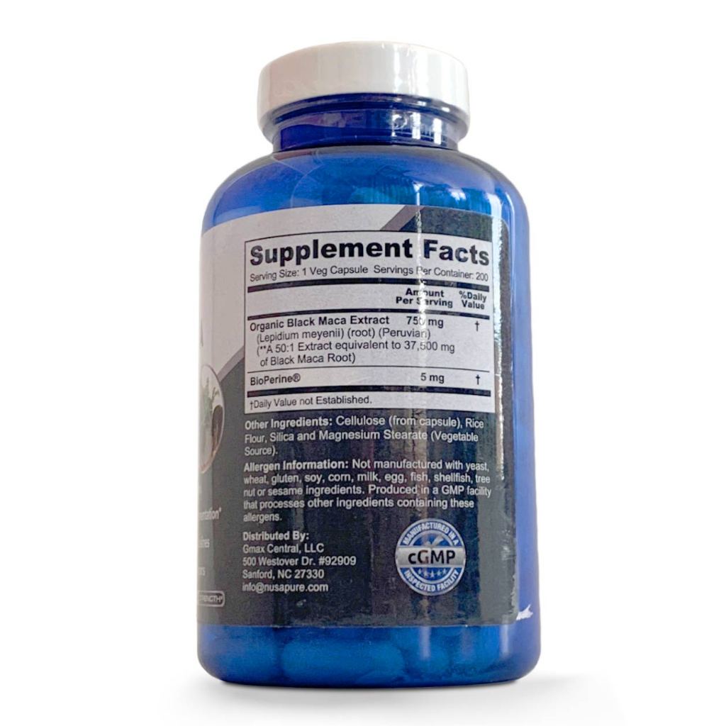 Tăng cường năng lượng NusaPure Black Maca 37,500mg 200 viên