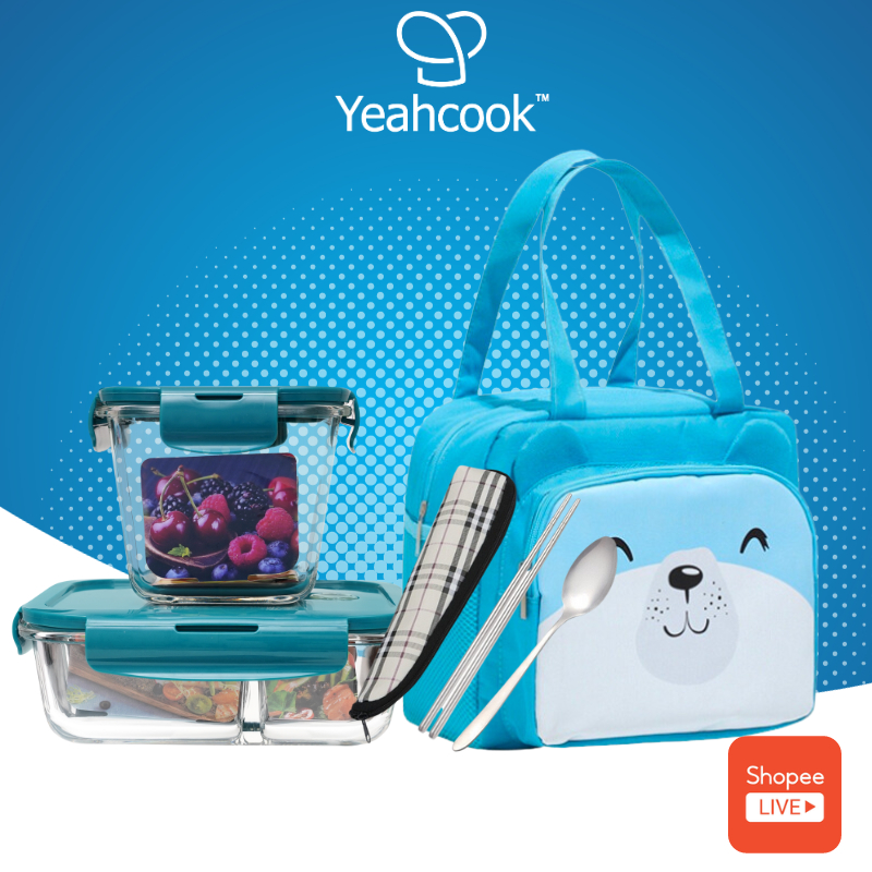 Bộ hộp cơm thủy tinh chịu nhiệt Yeahcook Glass Lunch Box