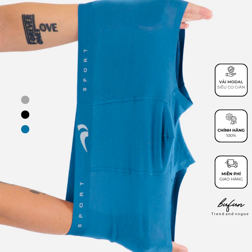 Quần Boxer nam MODAL BUFUN sợi vải gỗ sồi, siêu co giãn kháng khuẩn, cạp không đường may