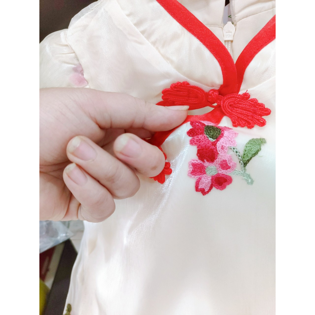 Váy tết thêu hoa cho bé gái hàng thiết kế cao cấp Kabekids